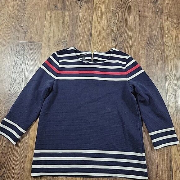 Talbots Sweater Womens Medium Striped 3/4 Sleeve Back Zip Casual Ribbed - Picture 8 of 8